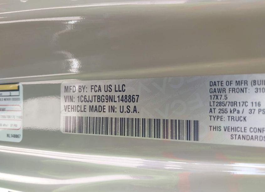 Photo 9 of 2022 Jeep Gladiator RUBICON 4X4 (VIN 1C6JJTBG9NL148867)