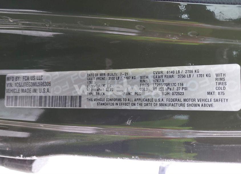 Photo 9 of 2021 Jeep Gladiator MOJAVE 4X4 (VIN 1C6JJTEG3ML596306)