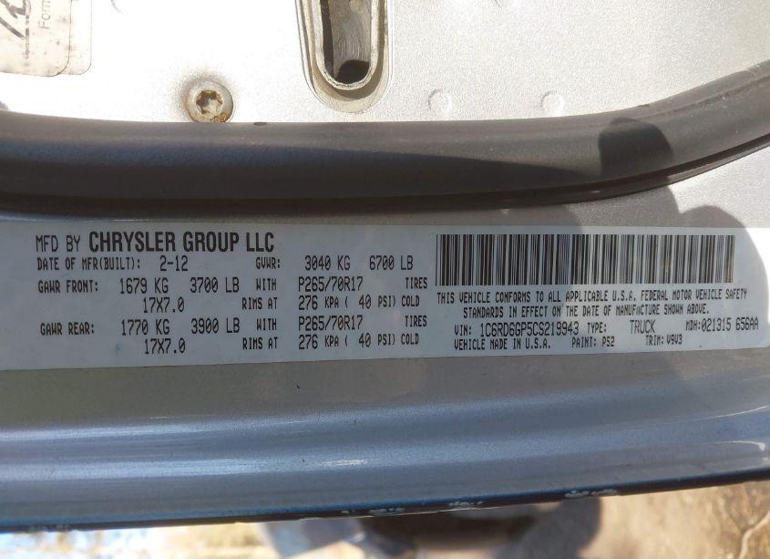 Photo 9 of 2012 Ram 1500 SLT (VIN 1C6RD6GP5CS219943)