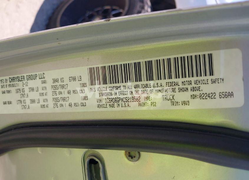 Photo 9 of 2012 Ram 1500 SLT (VIN 1C6RD6GPXCS219582)