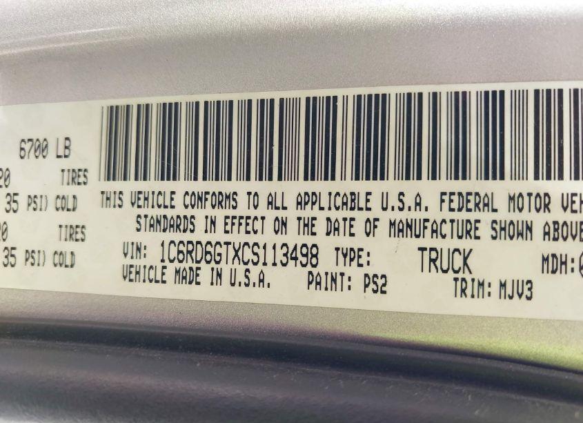 Photo 9 of 2012 Ram 1500 SLT (VIN 1C6RD6GTXCS113498)