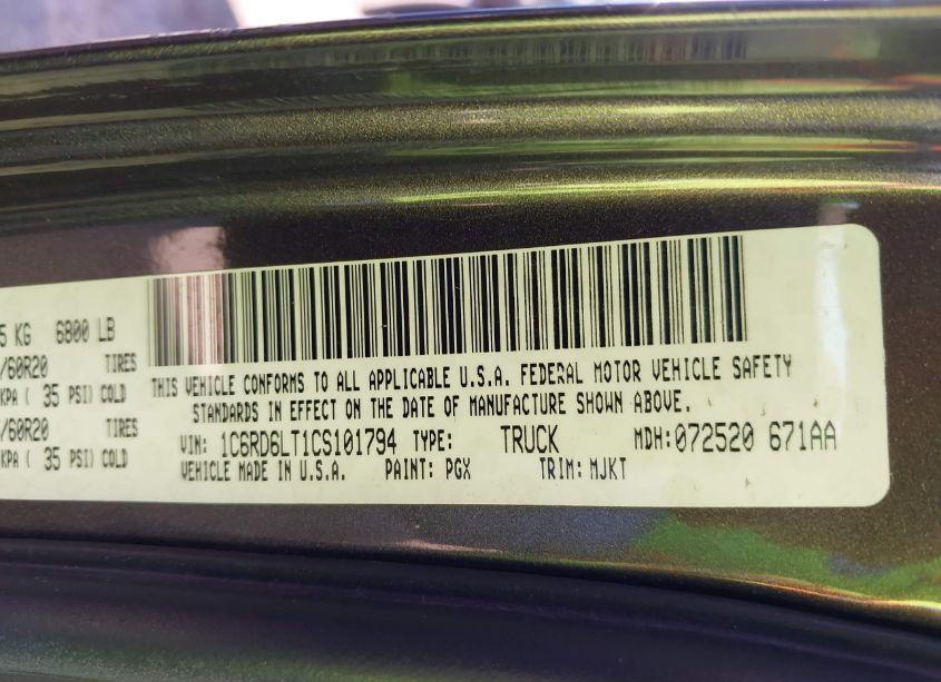 Photo 9 of 2012 Ram 1500 SLT (VIN 1C6RD6LT1CS101794)