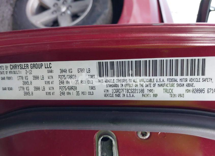 Photo 9 of 2012 Ram 1500 ST (VIN 1C6RD7FT8CS221108)