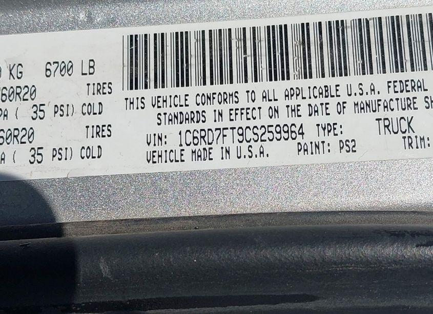 Photo 9 of 2012 Ram 1500 ST (VIN 1C6RD7FT9CS259964)