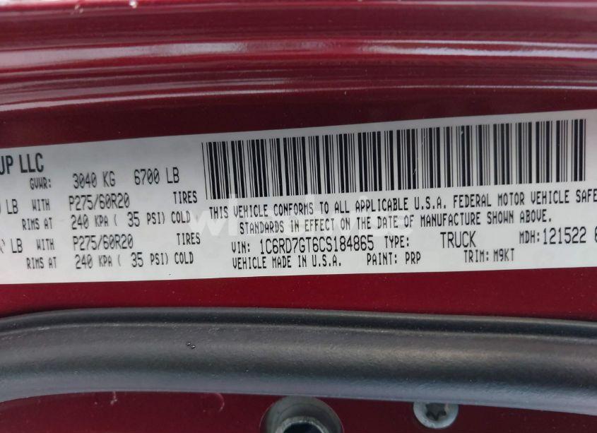 Photo 9 of 2012 Ram 1500 SLT (VIN 1C6RD7GT6CS184865)