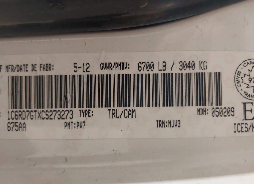 Photo 9 of 2012 Ram 1500 SLT (VIN 1C6RD7GTXCS273273)