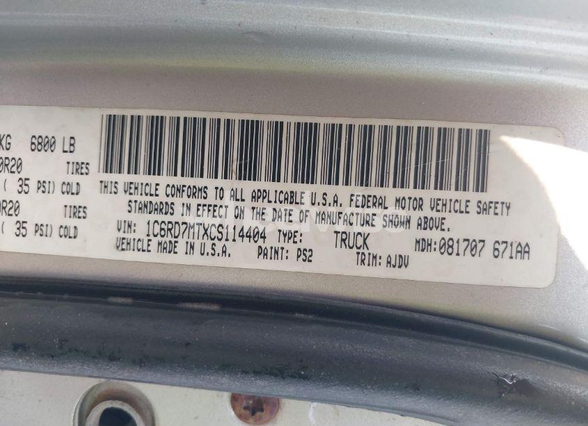 Photo 9 of 2012 Ram 1500 SPORT (VIN 1C6RD7MTXCS114404)