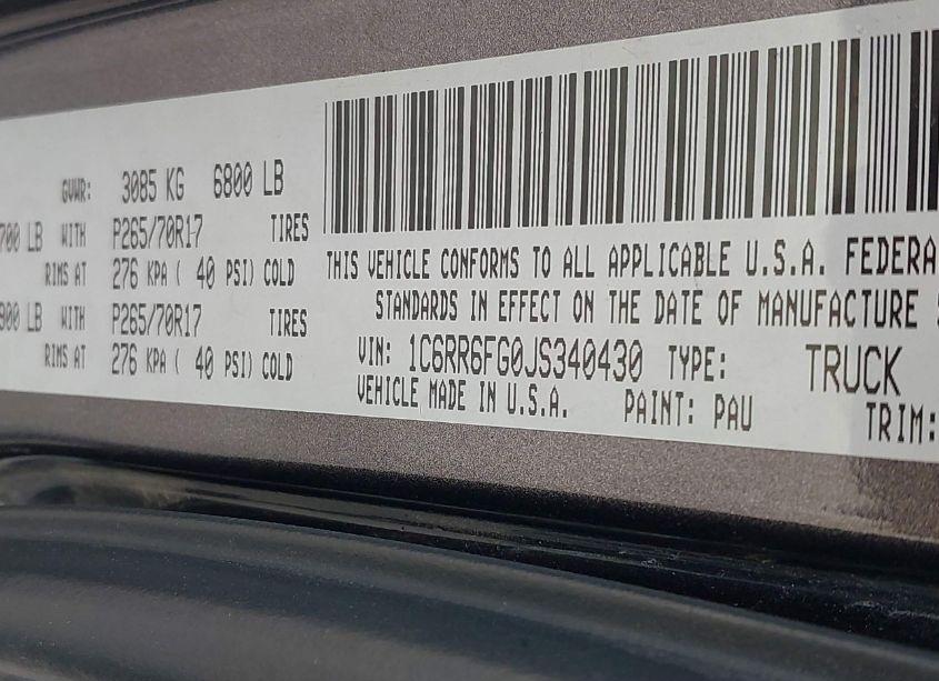 Photo 9 of 2018 Ram 1500 TRADESMAN 4X2 6'4 BOX (VIN 1C6RR6FG0JS340430)