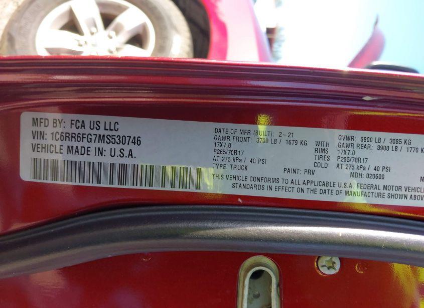 Photo 9 of 2021 Ram 1500 CLASSIC TRADESMAN 4X2 6'4 BOX (VIN 1C6RR6FG7MS530746)