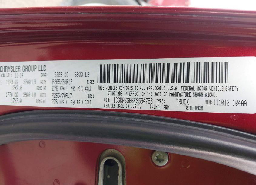 Photo 9 of 2015 Ram 1500 SLT (VIN 1C6RR6GG6FS534756)