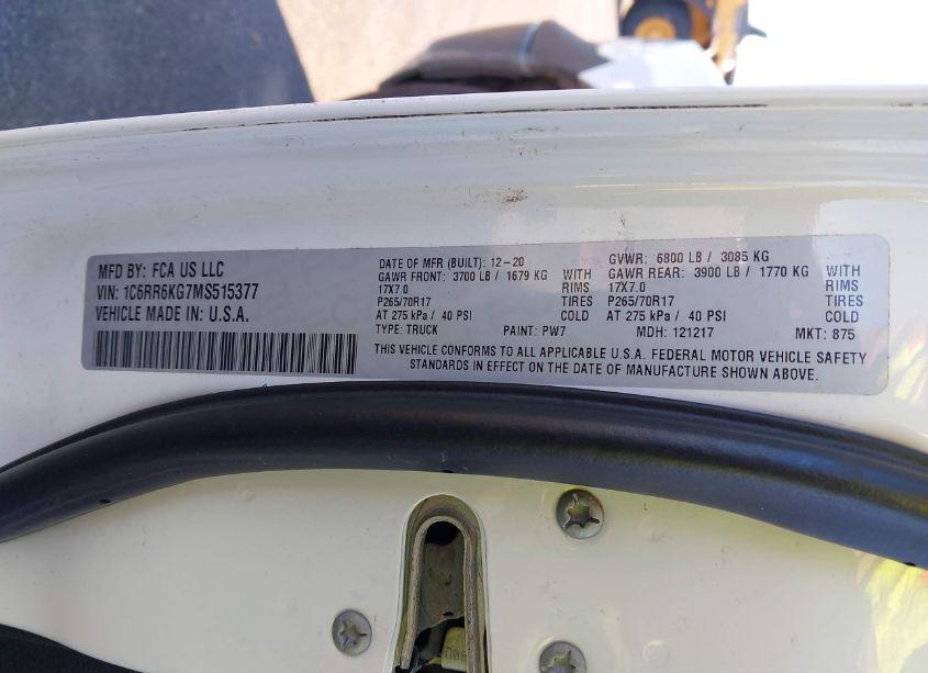 Photo 9 of 2021 Ram 1500 CLASSIC TRADESMAN 4X2 5'7 BOX (VIN 1C6RR6KG7MS515377)