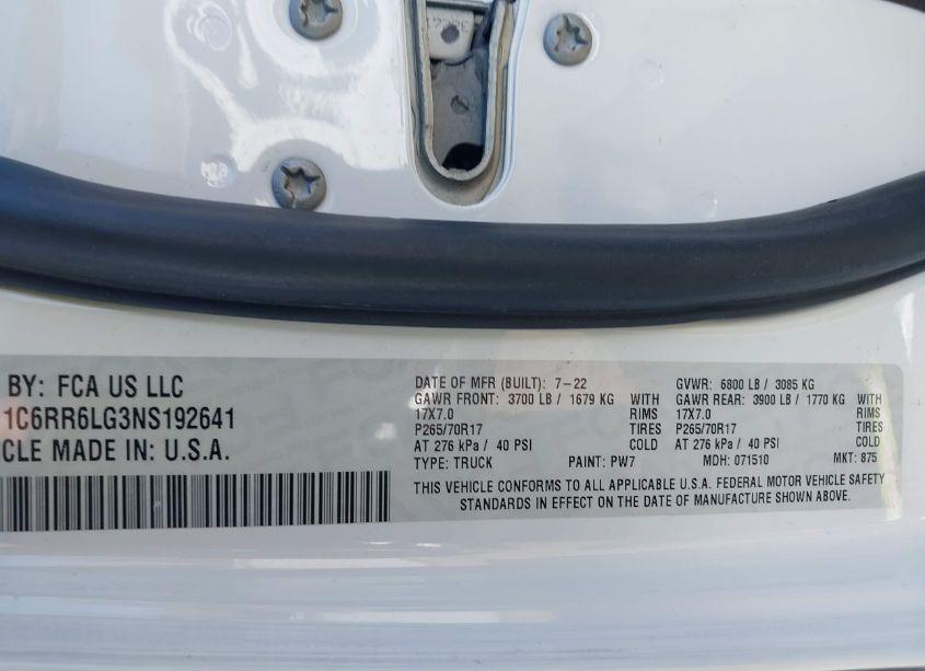 Photo 9 of 2022 Ram 1500 CLASSIC (VIN 1C6RR6LG3NS192641)