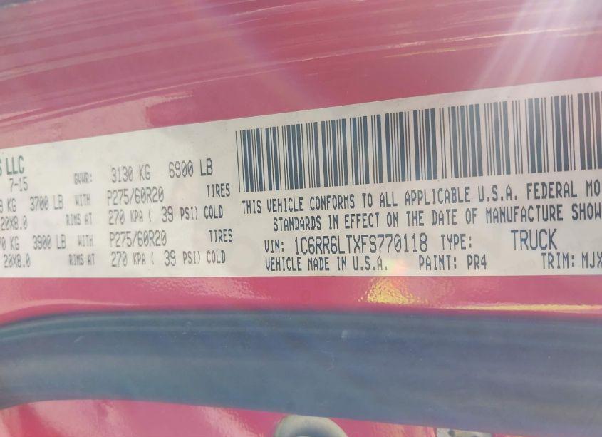 Photo 9 of 2015 Ram 1500 BIG HORN (VIN 1C6RR6LTXFS770118)