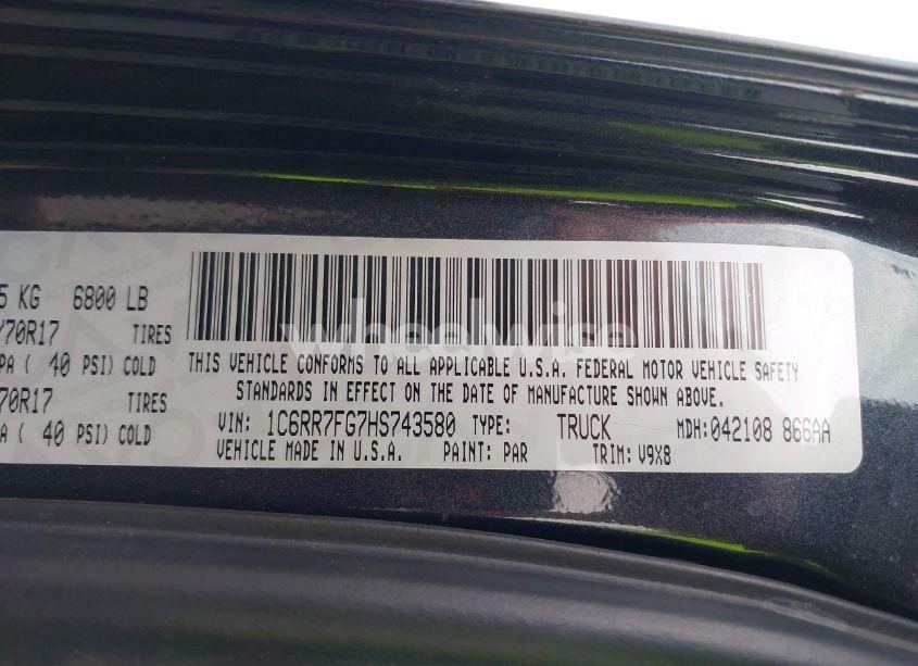 Photo 9 of 2017 Ram 1500 TRADESMAN 4X4 6'4 BOX (VIN 1C6RR7FG7HS743580)