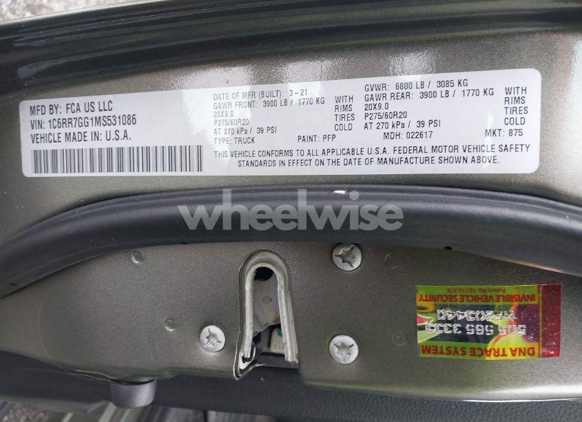 Photo 9 of 2021 Ram 1500 CLASSIC WARLOCK 4X4 6'4 BOX (VIN 1C6RR7GG1MS531086)