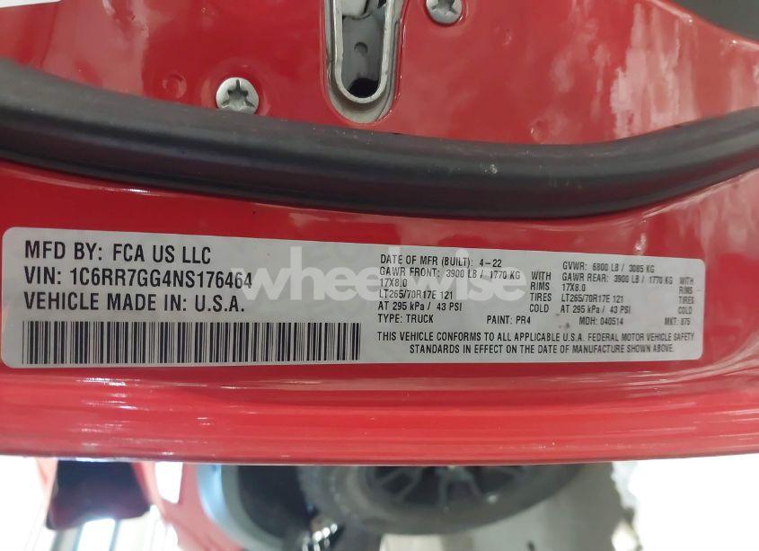 Photo 9 of 2022 Ram 1500 CLASSIC WARLOCK 4X4 6'4 BOX (VIN 1C6RR7GG4NS176464)