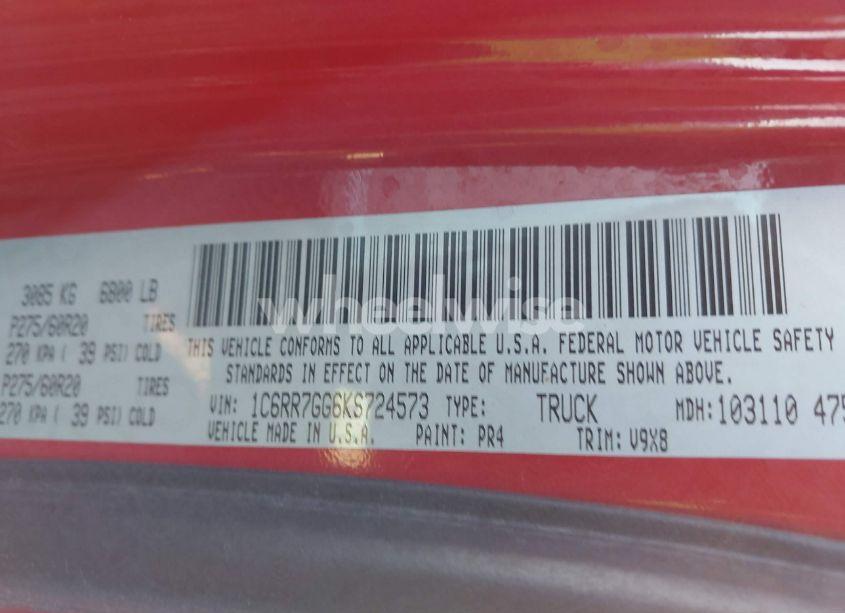 Photo 9 of 2019 Ram 1500 CLASSIC WARLOCK 4X4 6'4 BOX (VIN 1C6RR7GG6KS724573)