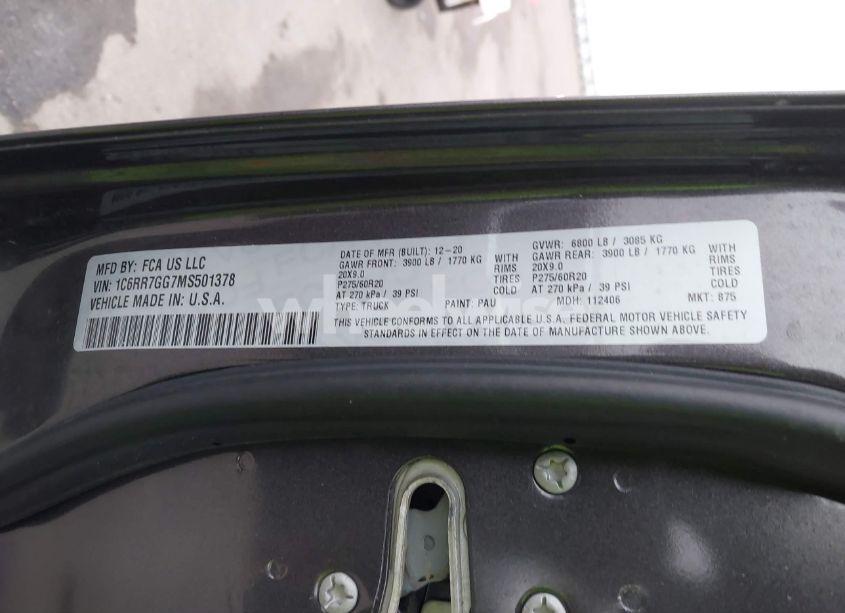 Photo 9 of 2021 Ram 1500 CLASSIC WARLOCK 4X4 6'4 BOX (VIN 1C6RR7GG7MS501378)