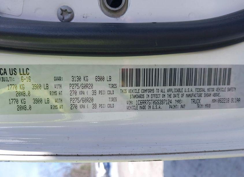 Photo 9 of 2016 Ram 1500 BIG HORN (VIN 1C6RR7GT0GS397124)