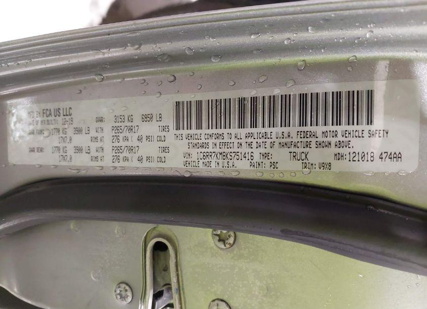 Photo 9 of 2019 Ram 1500 CLASSIC TRADESMAN 4X4 5'7 BOX (VIN 1C6RR7KM8KS751416)