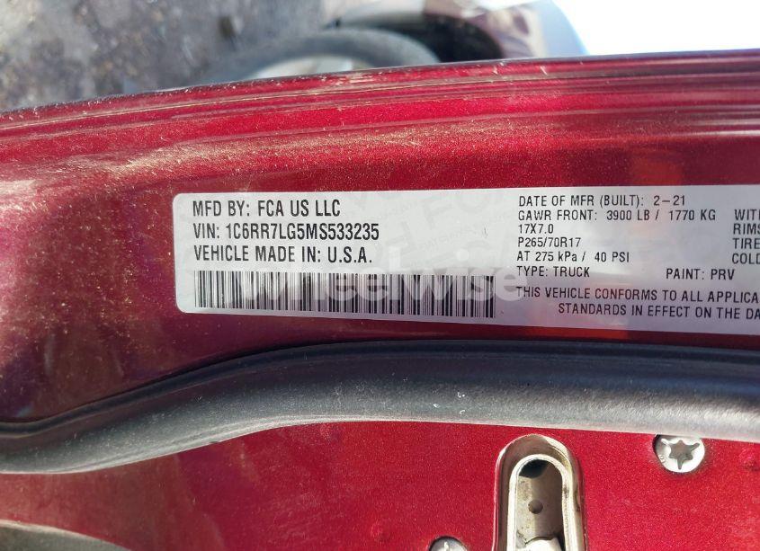 Photo 9 of 2021 Ram 1500 CLASSIC SLT 4X4 5'7 BOX (VIN 1C6RR7LG5MS533235)