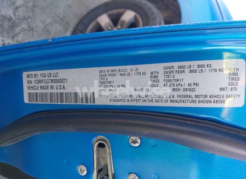 Photo 9 of 2021 Ram 1500 CLASSIC SLT 4X4 5'7 BOX (VIN 1C6RR7LG7MS543071)