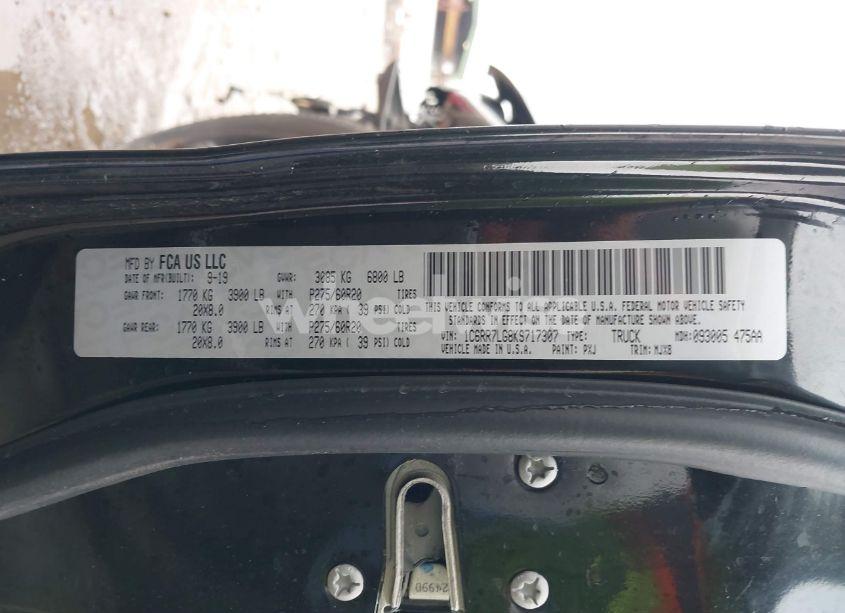 Photo 9 of 2019 Ram 1500 CLASSIC WARLOCK 4X4 5'7 BOX (VIN 1C6RR7LG8KS717307)