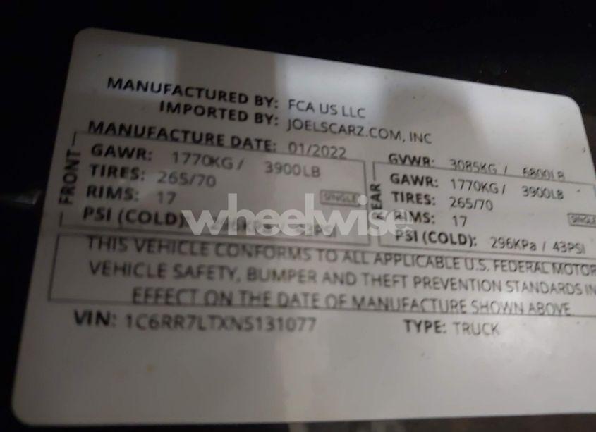 Photo 9 of 2022 Ram 1500 CLASSIC SLT (VIN 1C6RR7LTXNS131077)