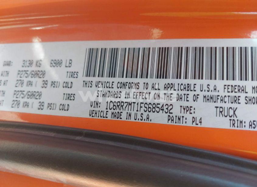 Photo 9 of 2015 Ram 1500 SPORT (VIN 1C6RR7MT1FS685432)