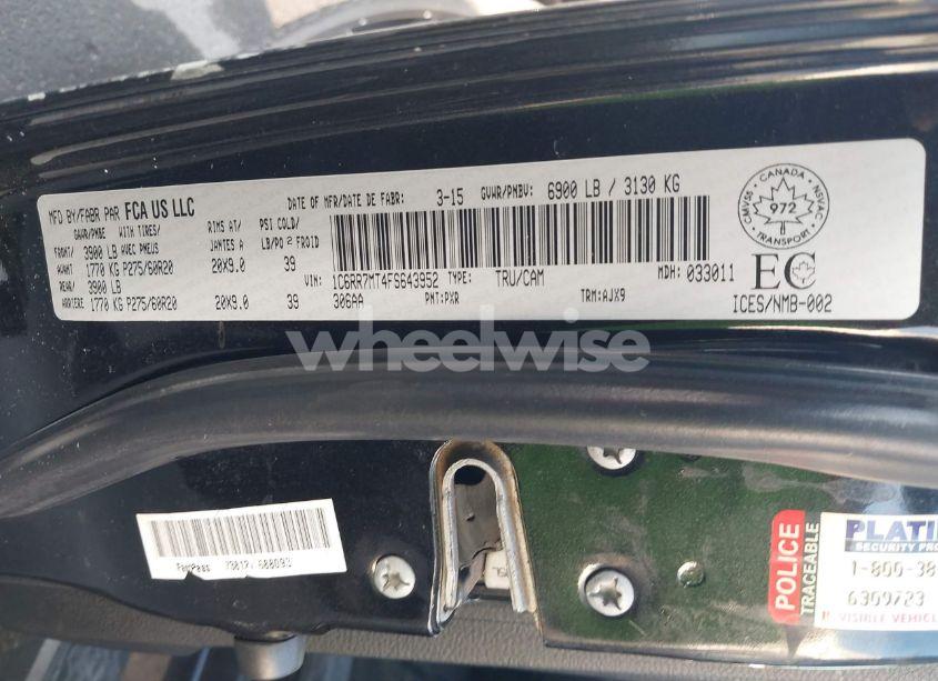 Photo 9 of 2015 Ram 1500 SPORT (VIN 1C6RR7MT4FS643952)