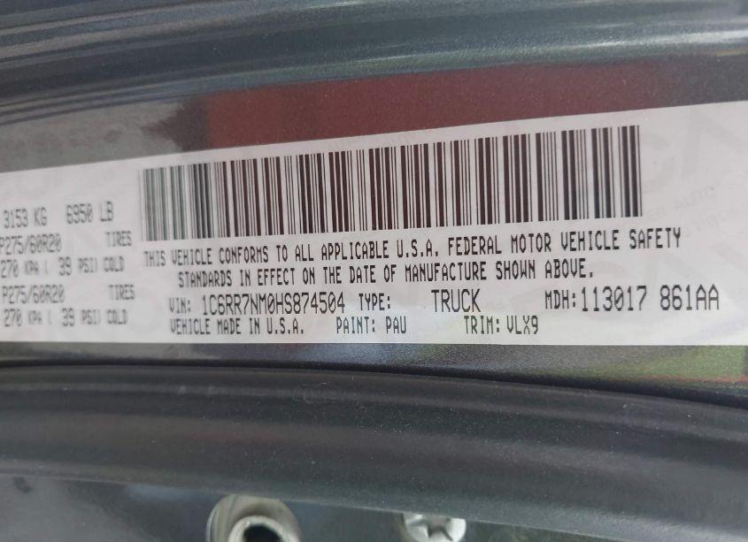 Photo 9 of 2017 Ram 1500 LARAMIE 4X4 5'7 BOX (VIN 1C6RR7NM0HS874504)