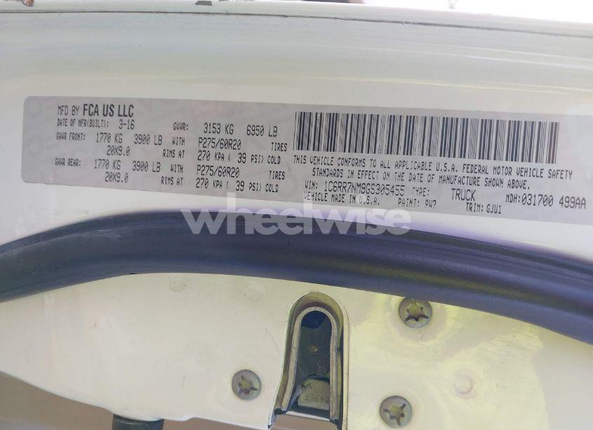 Photo 9 of 2016 Ram 1500 LARAMIE (VIN 1C6RR7NM9GS305455)