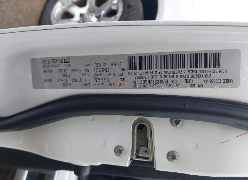 Photo 9 of 2018 Ram 1500 LARAMIE 4X4 5'7 BOX (VIN 1C6RR7NT1JS146784)