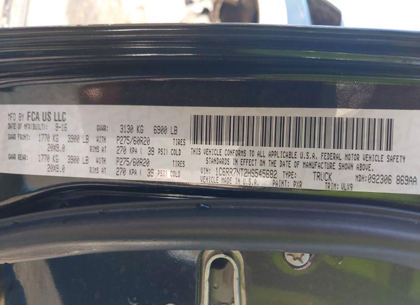 Photo 9 of 2017 Ram 1500 LARAMIE 4X4 5'7 BOX (VIN 1C6RR7NT2HS545682)