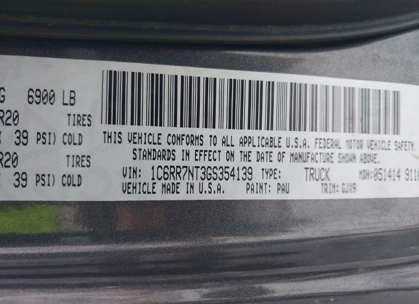 Photo 9 of 2016 Ram 1500 LARAMIE (VIN 1C6RR7NT3GS354139)