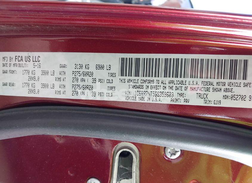 Photo 9 of 2016 Ram 1500 LARAMIE (VIN 1C6RR7NT5GS359603)