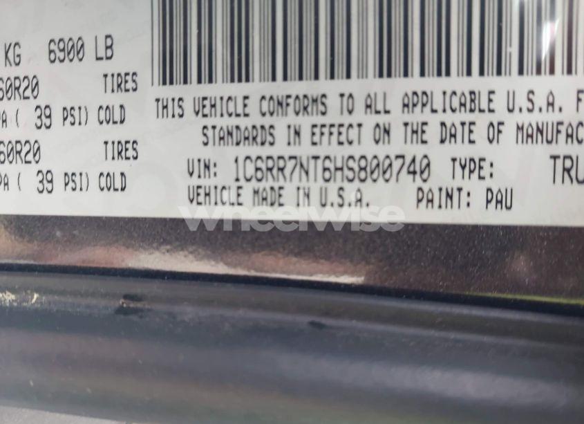 Photo 9 of 2017 Ram 1500 LARAMIE 4X4 5'7 BOX (VIN 1C6RR7NT6HS800740)