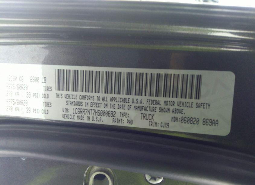 Photo 9 of 2017 Ram 1500 LARAMIE 4X4 5'7 BOX (VIN 1C6RR7NT7HS800682)