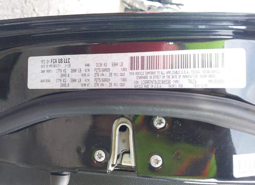 Photo 9 of 2018 Ram 1500 LARAMIE 4X4 5'7 BOX (VIN 1C6RR7NT9JS180536)