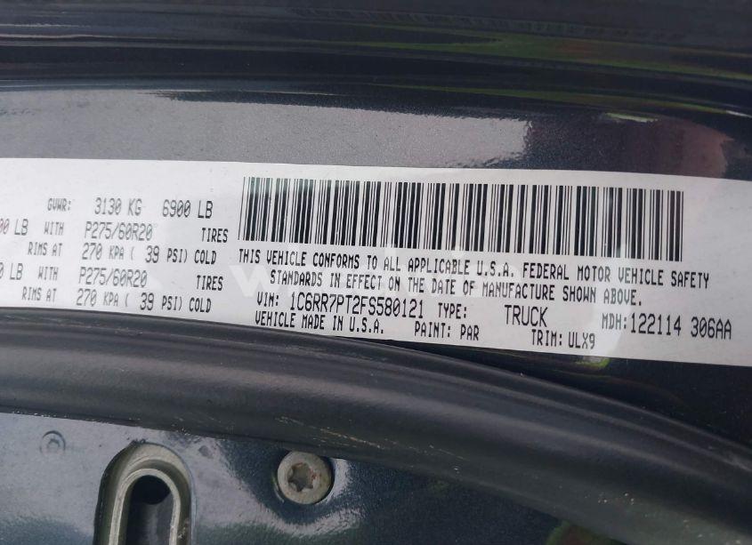 Photo 9 of 2015 Ram 1500 LARAMIE LIMITED (VIN 1C6RR7PT2FS580121)