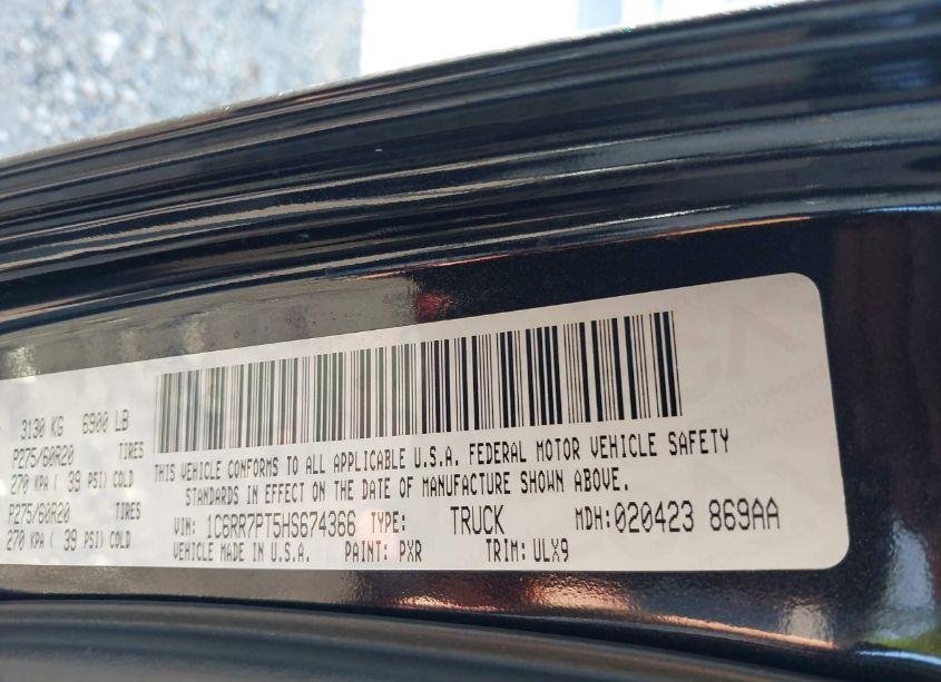 Photo 9 of 2017 Ram 1500 LIMITED 4X4 5'7 BOX (VIN 1C6RR7PT5HS674366)