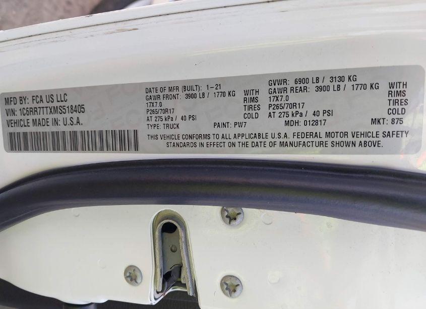 Photo 9 of 2021 Ram 1500 CLASSIC SLT 4X4 6'4 BOX (VIN 1C6RR7TTXMS518405)