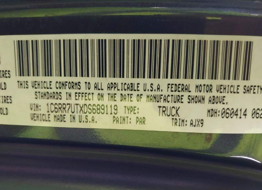 Photo 9 of 2013 Ram 1500 SPORT (VIN 1C6RR7UTXDS689119)