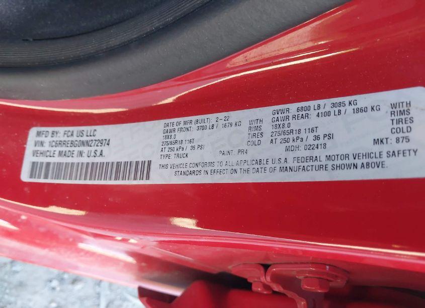 Photo 9 of 2022 Ram 1500 BIG HORN 4X2 6'4 BOX (VIN 1C6RREBG0NN272974)