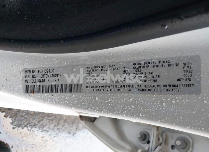 Photo 9 of 2022 Ram 1500 BIG HORN 4X2 6'4 BOX (VIN 1C6RREBT0NN354913)