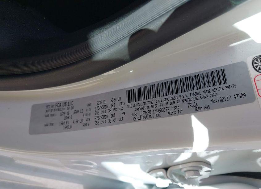 Photo 9 of 2019 Ram 1500 BIG HORN/LONE STAR 4X2 6'4 BOX (VIN 1C6RREBT1KN683177)