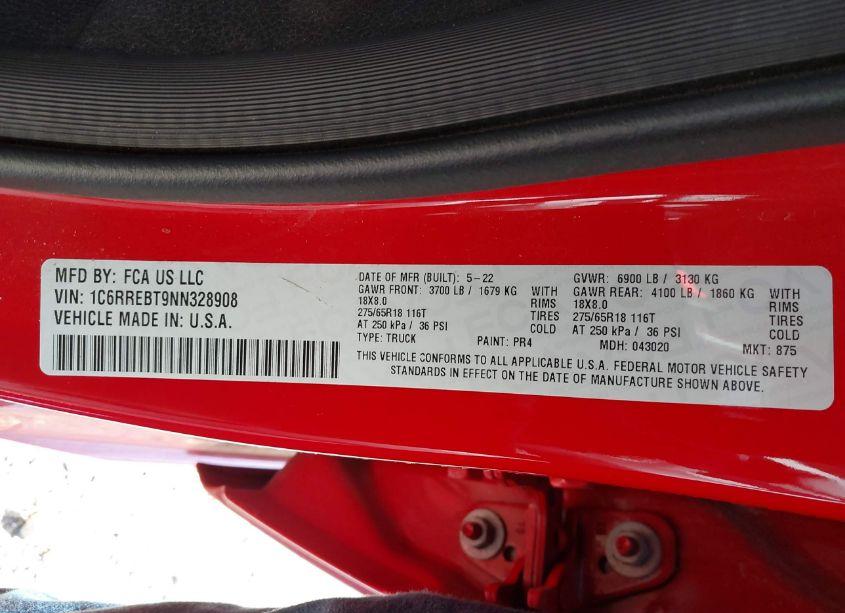 Photo 9 of 2022 Ram 1500 BIG HORN 4X2 6'4 BOX (VIN 1C6RREBT9NN328908)