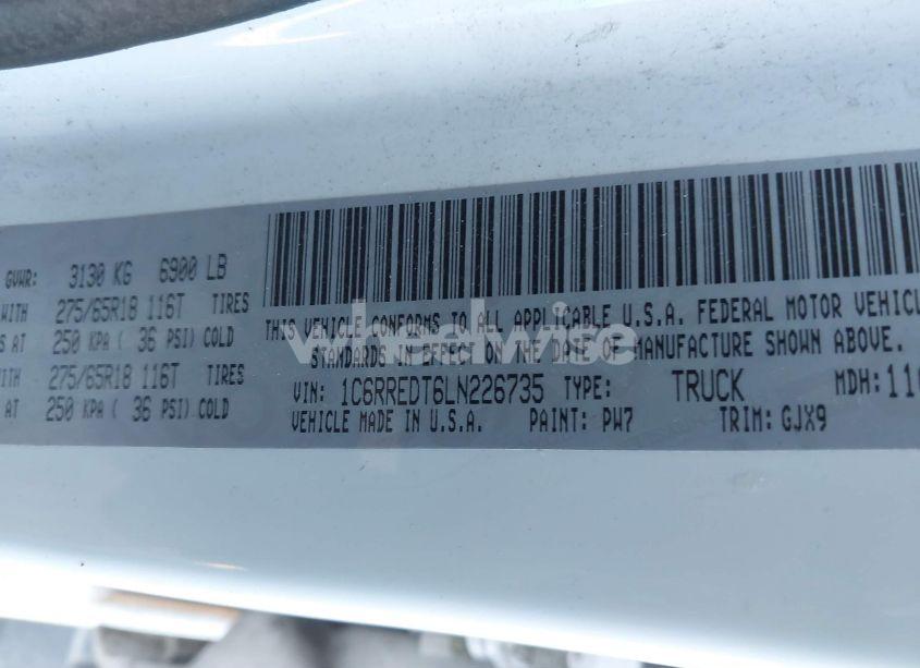 Photo 9 of 2020 Ram 1500 LARAMIE 4X2 6'4 BOX (VIN 1C6RREDT6LN226735)