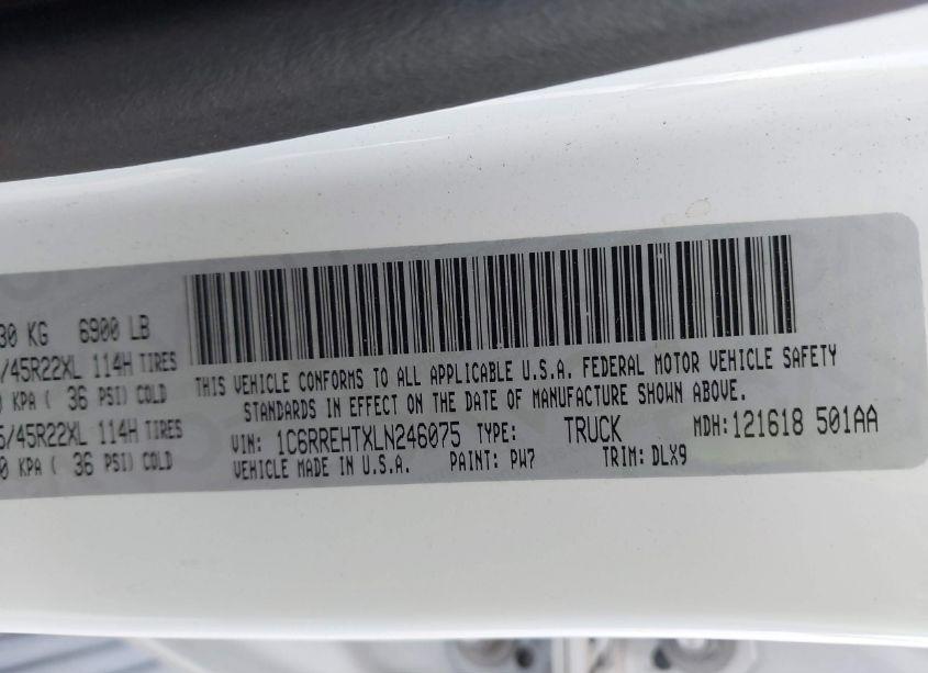 Photo 9 of 2020 Ram 1500 LIMITED 4X2 5'7 BOX (VIN 1C6RREHTXLN246075)