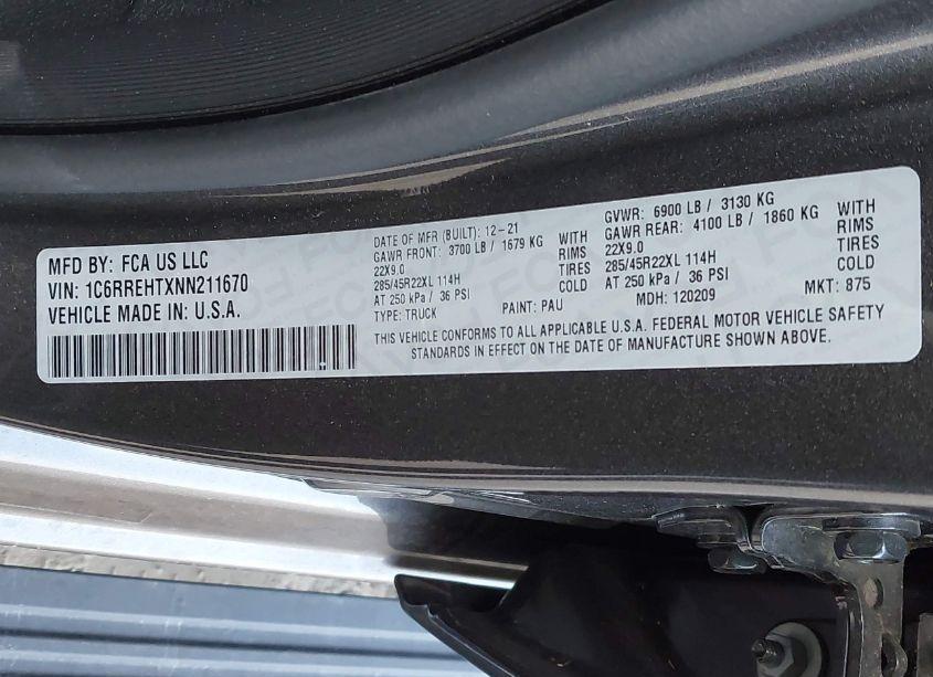 Photo 9 of 2022 Ram 1500 LIMITED 4X2 5'7 BOX (VIN 1C6RREHTXNN211670)